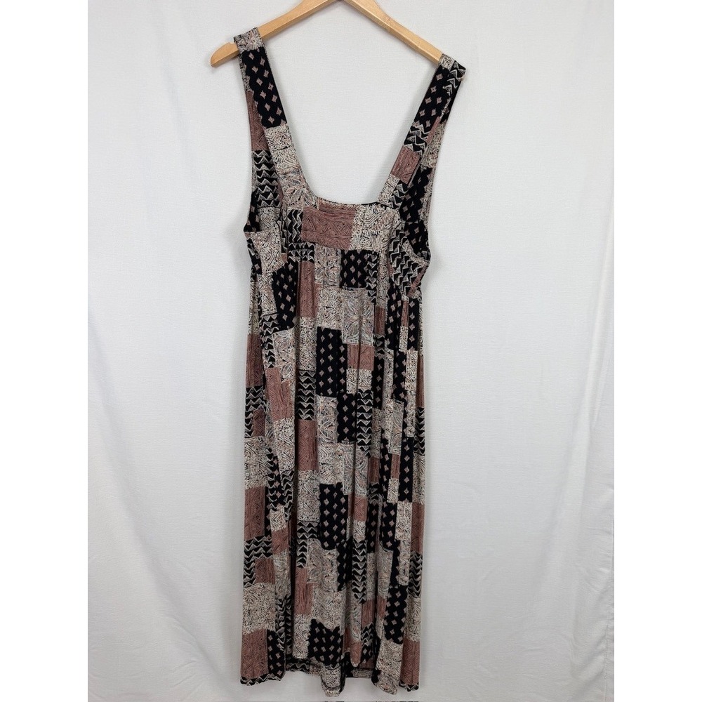 Unbranded Patchwork Geometric Rayon Maxi Dress Women Medium Brown Boho Grunge - Picture 2 of 6